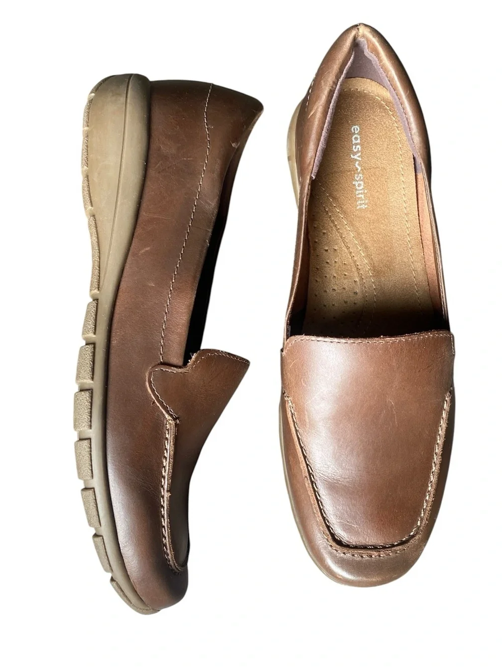 Easy Spirit Women's Brown Leather Slip-On Loafer Size 7.5
